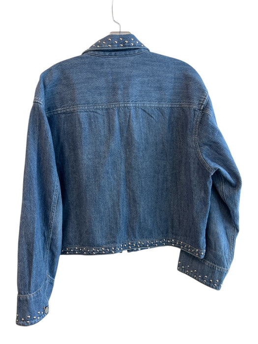 J Crew Size S Blue Cotton Denim Long Sleeve Zip Front Beaded Detail Jacket Blue / S