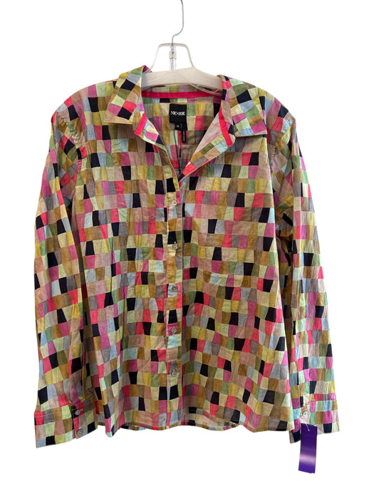Nic + Zoe Size M Multi Cotton Button Up Long Sleeve Collared Square Pattern Top Multi / M