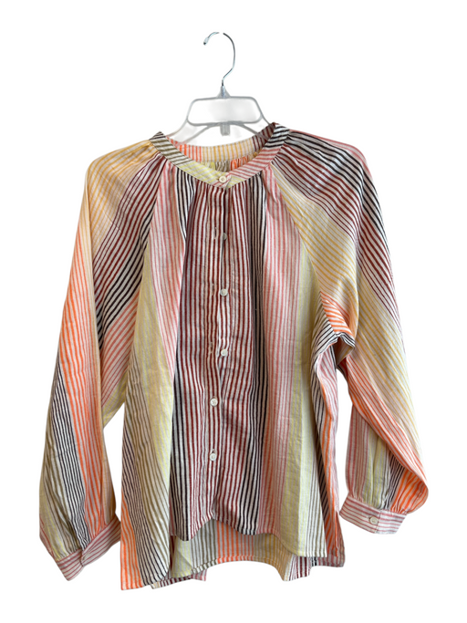 LemLem Size M White & Multi Cotton Blend Button Down Long Sleeve Hi Lo Top White & Multi / M