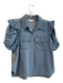 Entro Size M Blue Cotton Collared Button Up Ruffle Detail Hi Lo Top Blue / M