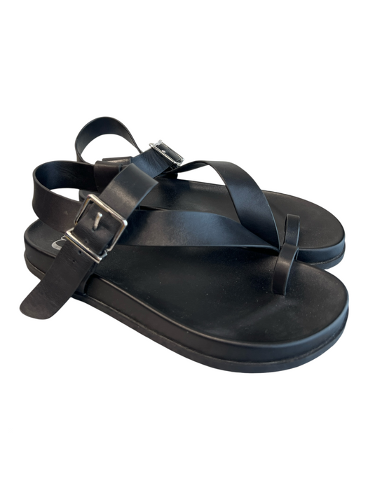 GB Shoe Size 6.5 Black Leather Upper Balance Man Made Solid Toe Loop Sandals Black / 6.5