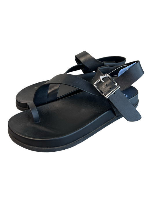 GB Shoe Size 6.5 Black Leather Upper Balance Man Made Solid Toe Loop Sandals Black / 6.5