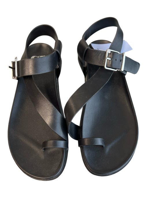 GB Shoe Size 6.5 Black Leather Upper Balance Man Made Solid Toe Loop Sandals Black / 6.5