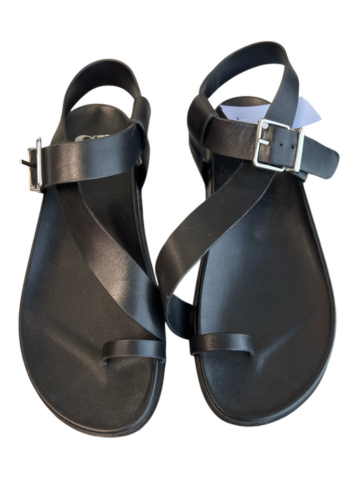 GB Shoe Size 6.5 Black Leather Upper Balance Man Made Solid Toe Loop Sandals Black / 6.5