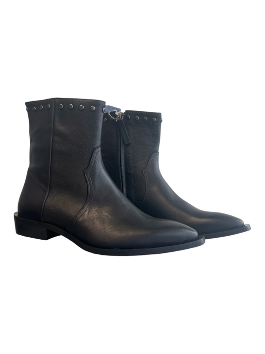Cordani Shoe Size 38 Black Leather Side Zip Pointed Square Toe Booties Black / 38