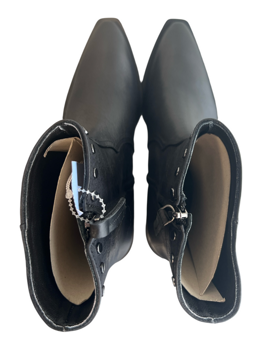 Cordani Shoe Size 37 Black Leather Side Zip Pointed Square Toe Booties Black / 37