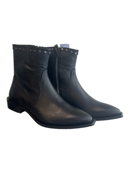 Cordani Shoe Size 37 Black Leather Side Zip Pointed Square Toe Booties Black / 37