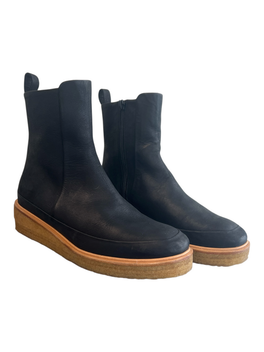 Coclico Shoe Size 37 Black Leather Gum sole Side Zip Rounded Square Toe Booties Black / 37
