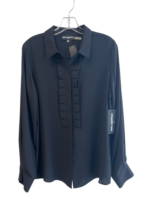 Karl Lagerfeld Size M Black Polyester Long Sleeve solid color Pleated Detail Top Black / M