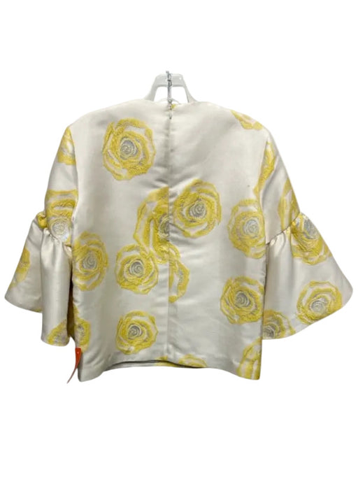 Ganni Size XS / 34 Beige & Yellow Polyester Blend Brocade Roses Back Zip Top Beige & Yellow / XS / 34