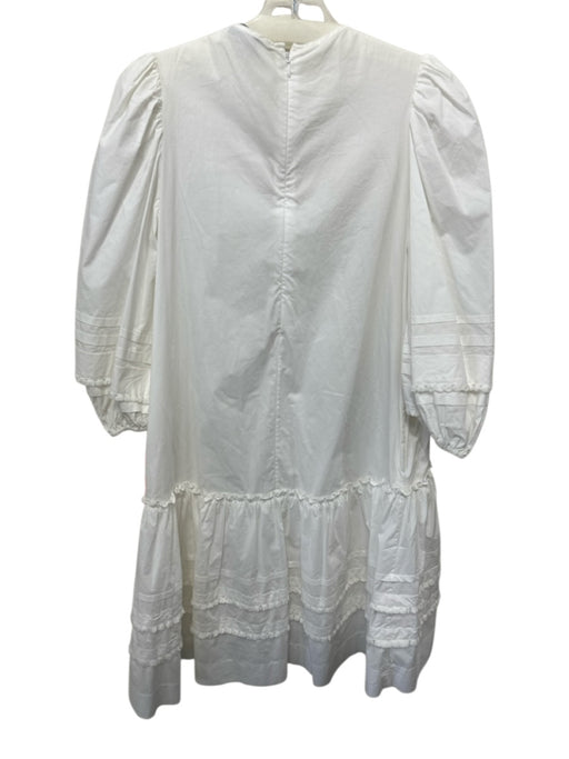 Pearl by Lela Rose Size XS White Cotton Tassel Trim Ruffle Half Sleeve Dress White / XS