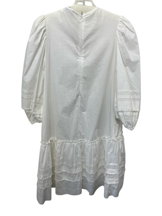 Pearl by Lela Rose Size XS White Cotton Tassel Trim Ruffle Half Sleeve Dress White / XS