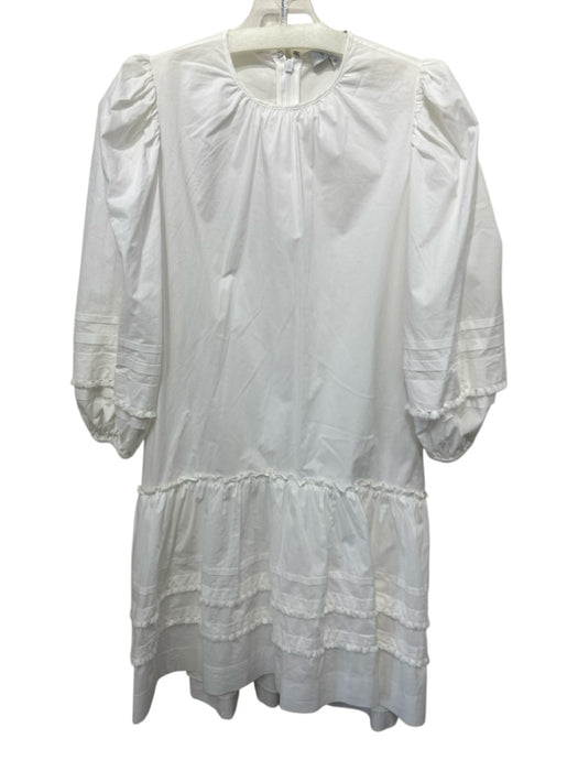 Pearl by Lela Rose Size XS White Cotton Tassel Trim Ruffle Half Sleeve Dress White / XS