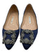 Manolo Blahnik Shoe Size 36 Navy & Silver Satin Rhinestone Pointed Toe Flats Navy & Silver / 36