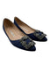 Manolo Blahnik Shoe Size 36 Navy & Silver Satin Rhinestone Pointed Toe Flats Navy & Silver / 36