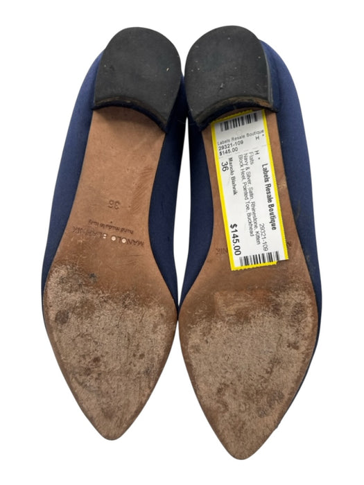 Manolo Blahnik Shoe Size 36 Navy & Silver Satin Rhinestone Pointed Toe Flats Navy & Silver / 36