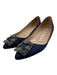 Manolo Blahnik Shoe Size 36 Navy & Silver Satin Rhinestone Pointed Toe Flats Navy & Silver / 36