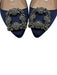 Manolo Blahnik Shoe Size 36 Navy & Silver Satin Rhinestone Pointed Toe Flats Navy & Silver / 36