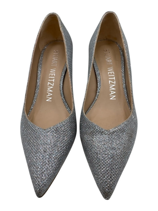 Stuart Weitzman Shoe Size 5.5 Silver Coated Pointed Toe Kitten Heel Pumps Silver / 5.5