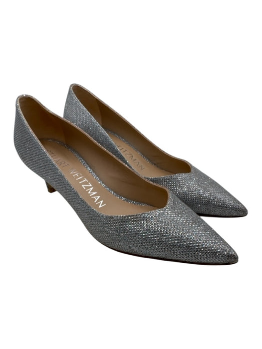 Stuart Weitzman Shoe Size 5.5 Silver Coated Pointed Toe Kitten Heel Pumps Silver / 5.5