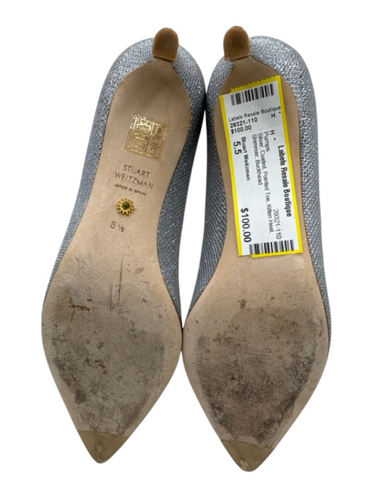 Stuart Weitzman Shoe Size 5.5 Silver Coated Pointed Toe Kitten Heel Pumps Silver / 5.5