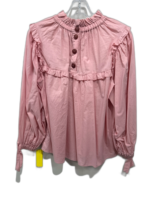 Sea New York Size S Pink Cotton Long puff sleeve High Ruffle Neck Wrist Tie Top Pink / S