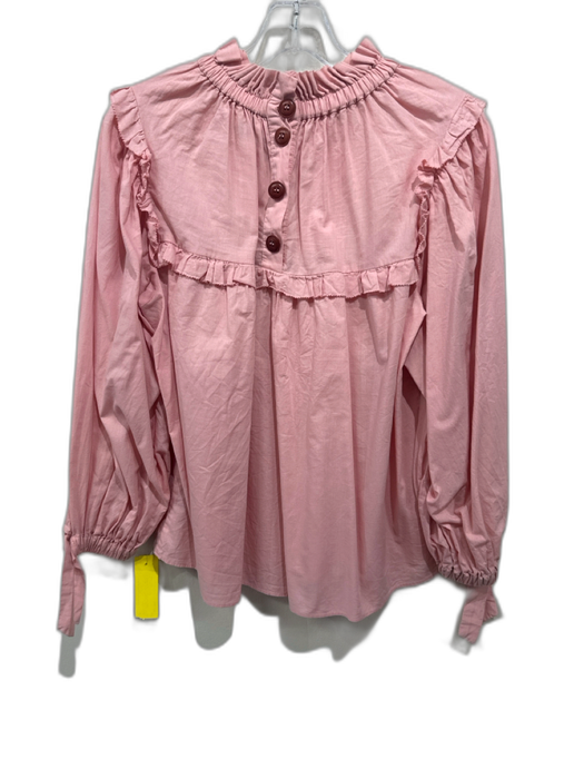 Sea New York Size S Pink Cotton Long puff sleeve High Ruffle Neck Wrist Tie Top Pink / S