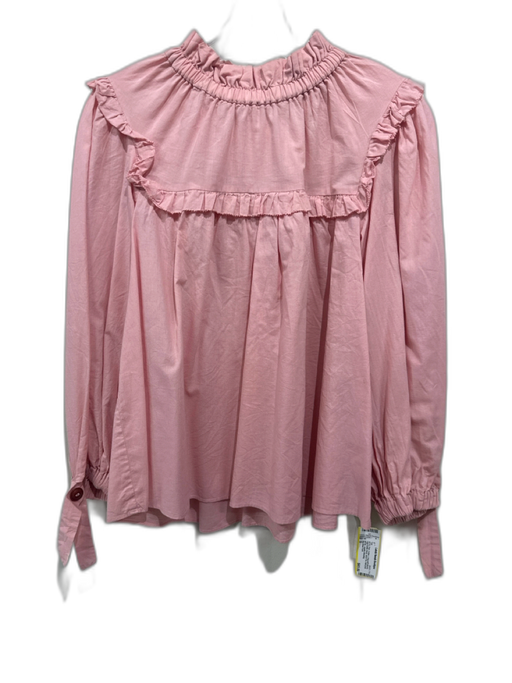 Sea New York Size S Pink Cotton Long puff sleeve High Ruffle Neck Wrist Tie Top Pink / S