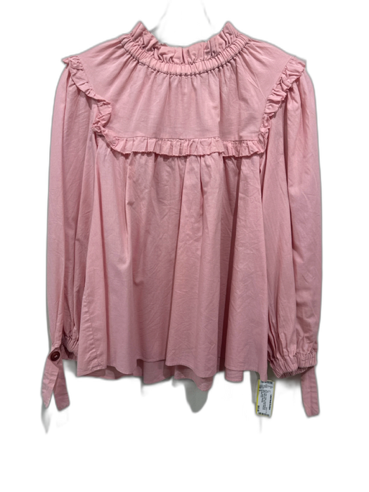 Sea New York Size S Pink Cotton Long puff sleeve High Ruffle Neck Wrist Tie Top Pink / S
