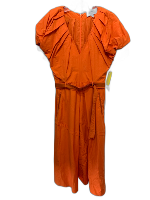 La Ligne Size S Orange Cotton & Nylon Cap Sleeve Puff Shoulder V Neck Dress Orange / S