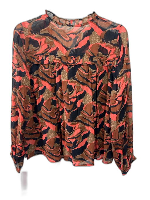 Cleobella Size S Orange, Brown, Black Viscose Abstract Tie Detail Top Orange, Brown, Black / S