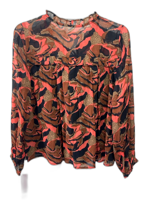 Cleobella Size S Orange, Brown, Black Viscose Abstract Tie Detail Top Orange, Brown, Black / S