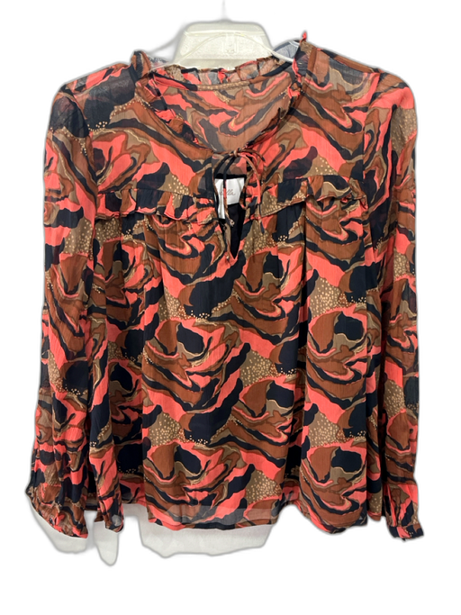 Cleobella Size S Orange, Brown, Black Viscose Abstract Tie Detail Top Orange, Brown, Black / S