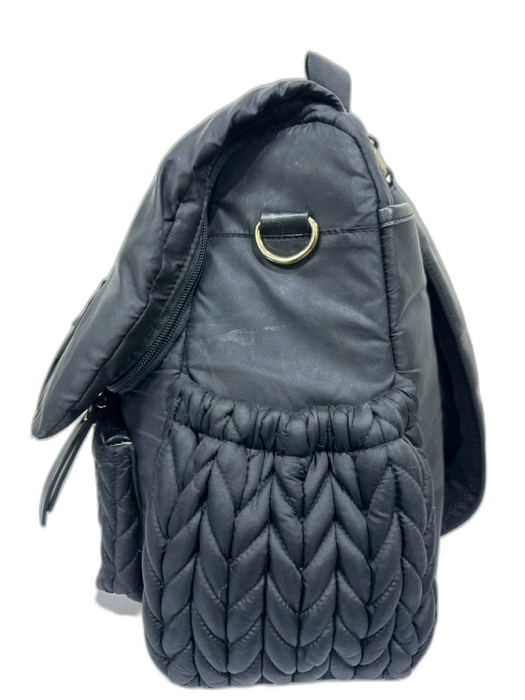 Happ Black Nylon Drawstring Quilted Backpack Bag Black / L