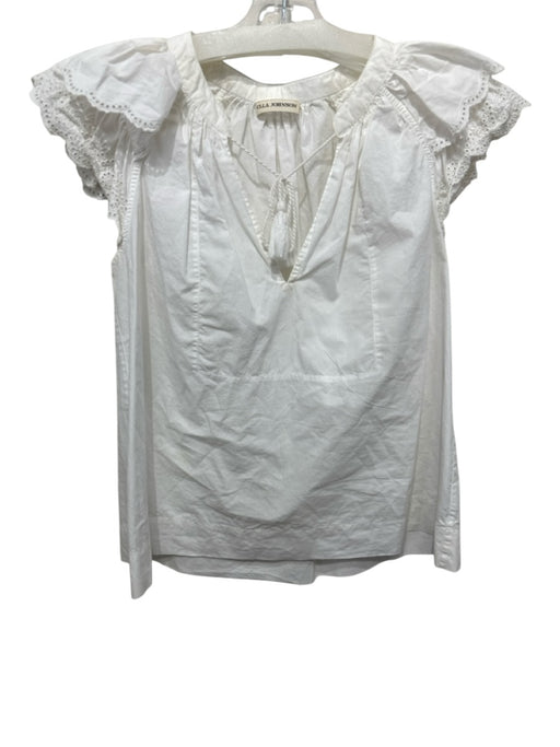Ulla Johnson Size 2 White Cotton Eyelet Lace Ruffle Cap Sleeve Trapeze Top White / 2