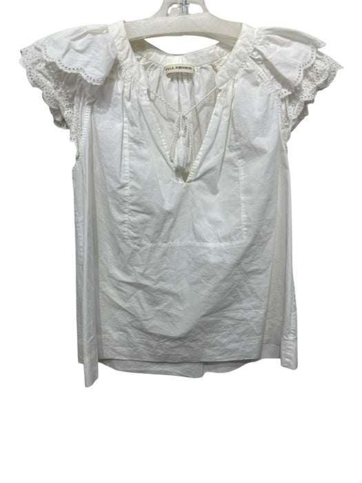 Ulla Johnson Size 2 White Cotton Eyelet Lace Ruffle Cap Sleeve Trapeze Top White / 2