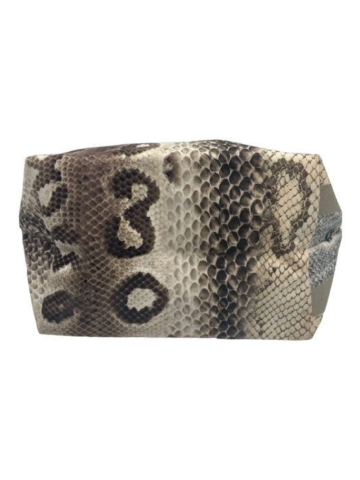 Longchamp Beige & Brown Nylon & Leather Snake Print Snap Closure Bag Beige & Brown