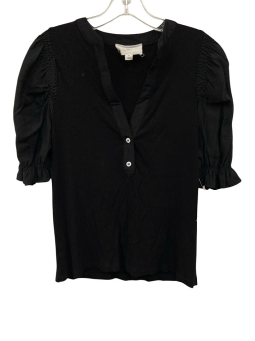 Pomander Place Size M Black Rayon & Spandex Short Puff Sleeve Rib Knit Top Black / M