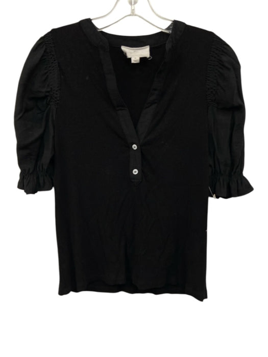Pomander Place Size M Black Rayon & Spandex Short Puff Sleeve Rib Knit Top Black / M