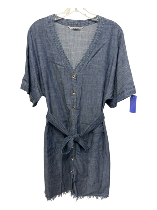 Trina Turk Size S Blue Lyocell & Linen Chambray Button Down Short Sleeve Dress Blue / S