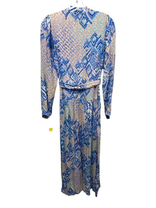 Hale Bob Size Small Blue, Beige, White Viscose Long Sleeve Abstract Print Dress Blue, Beige, White / Small