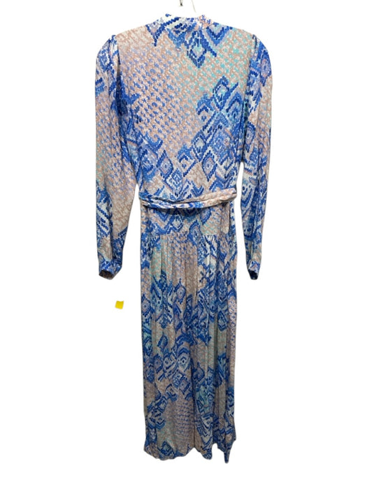 Hale Bob Size Small Blue, Beige, White Viscose Long Sleeve Abstract Print Dress Blue, Beige, White / Small