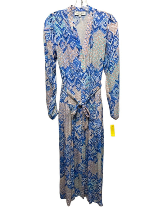 Hale Bob Size Small Blue, Beige, White Viscose Long Sleeve Abstract Print Dress Blue, Beige, White / Small