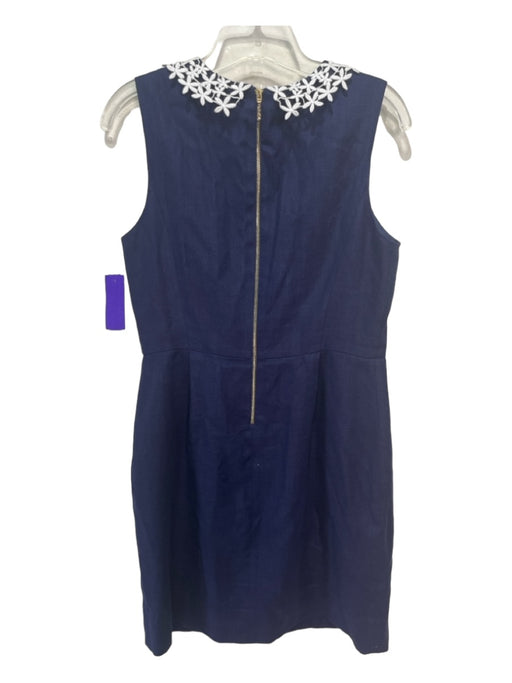 Kate Spade Size 8 Navy & white Linen Blend Floral Lace Collar Sleeveless Dress Navy & white / 8