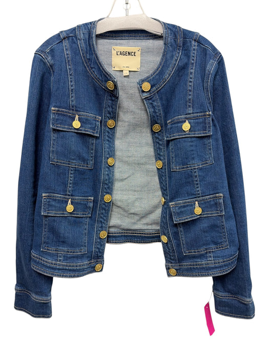 L'agence Size L Medium Wash Cotton Button Front Goldtone Hardware Jacket Medium Wash / L