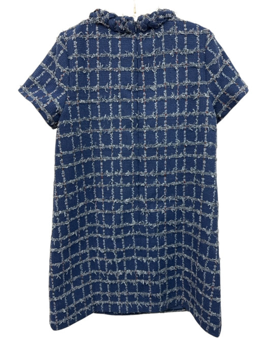 Tuckernuck Size Medium Blue Mix Cotton Blend Boucle Short Sleeve Back Zip Dress Blue Mix / Medium