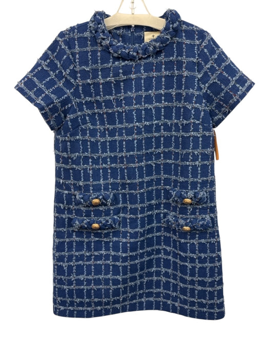 Tuckernuck Size Medium Blue Mix Cotton Blend Boucle Short Sleeve Back Zip Dress Blue Mix / Medium