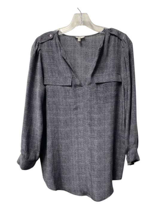 Joie Size XS Gray & Black Silk V Neck Long Sleeve Front Pockets Top Gray & Black / XS