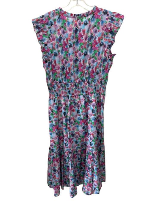 Rails Size L Pink, Blue & Red Cotton Ruffle Cap Sleeve Floral Midi Dress Pink, Blue & Red / L