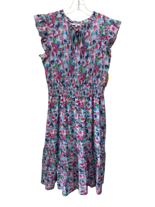 Rails Size L Pink, Blue & Red Cotton Ruffle Cap Sleeve Floral Midi Dress Pink, Blue & Red / L